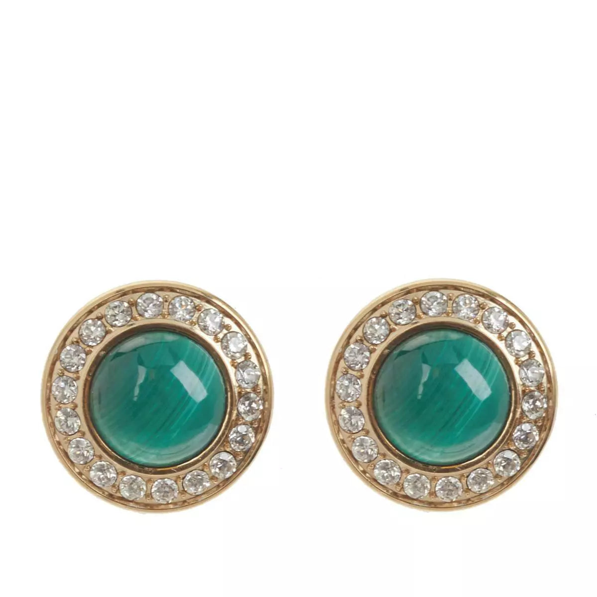 Colleen Lopez Goldtone Malachite & White Topaz Stud Earrings.