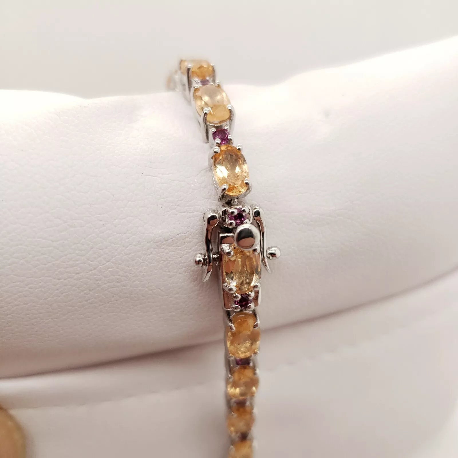 Paul Deasy Sterling Silver 12.32Ct Hessonite & Rhodolite Line Bracelet, 6-3/4"