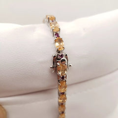 Paul Deasy Sterling Silver 12.32Ct Hessonite & Rhodolite Line Bracelet, 6-3/4"