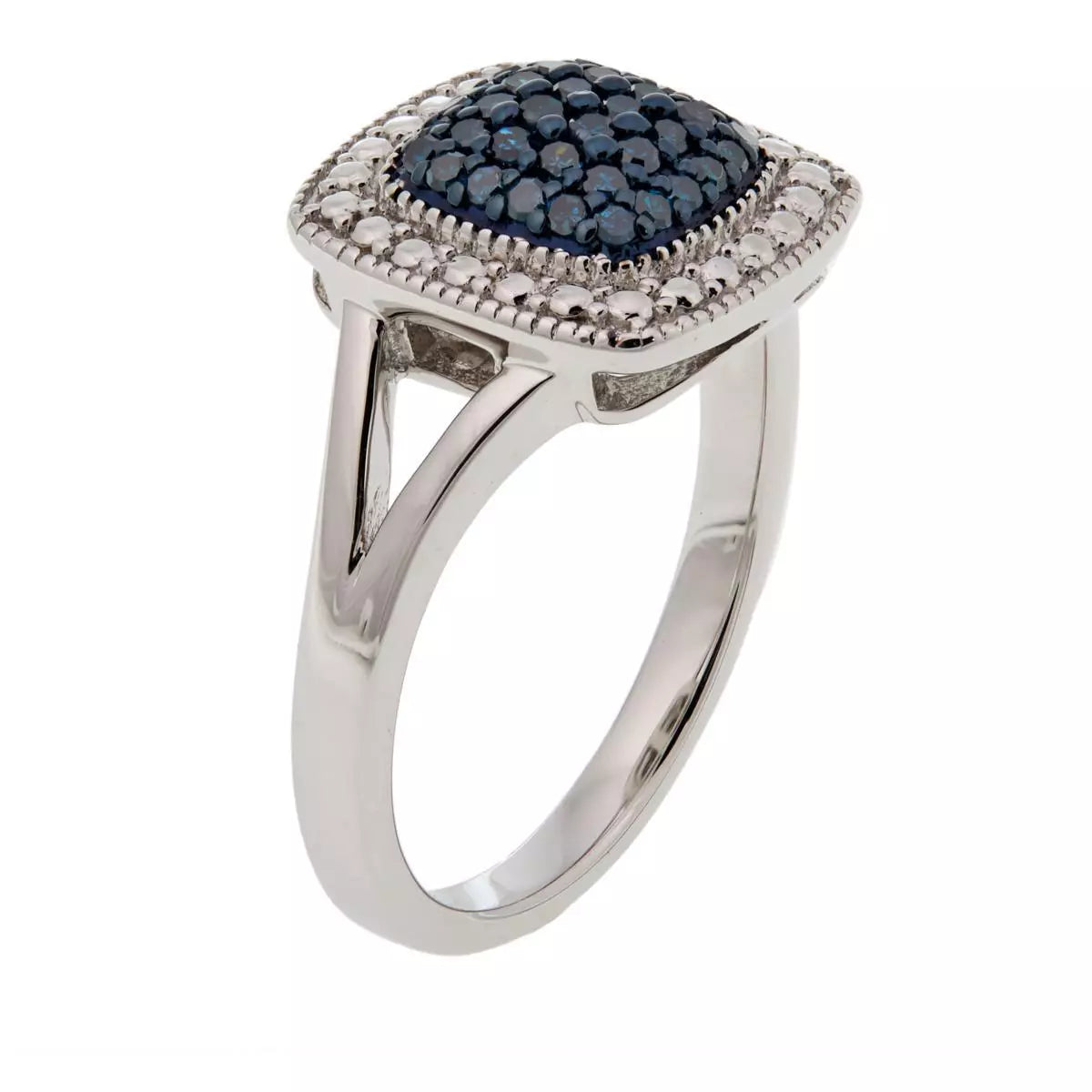 HSN Sterling Silver .25ctw Blue Colored Diamond Square Cluster Ring, Size 6