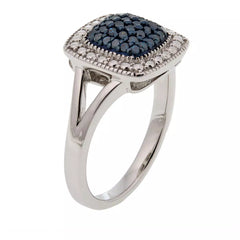 HSN Sterling Silver .25ctw Blue Colored Diamond Square Cluster Ring, Size 6