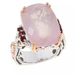 Anillo de cóctel de cuarzo rosa y morado en plata esterlina de Gems by Michael, talla 5