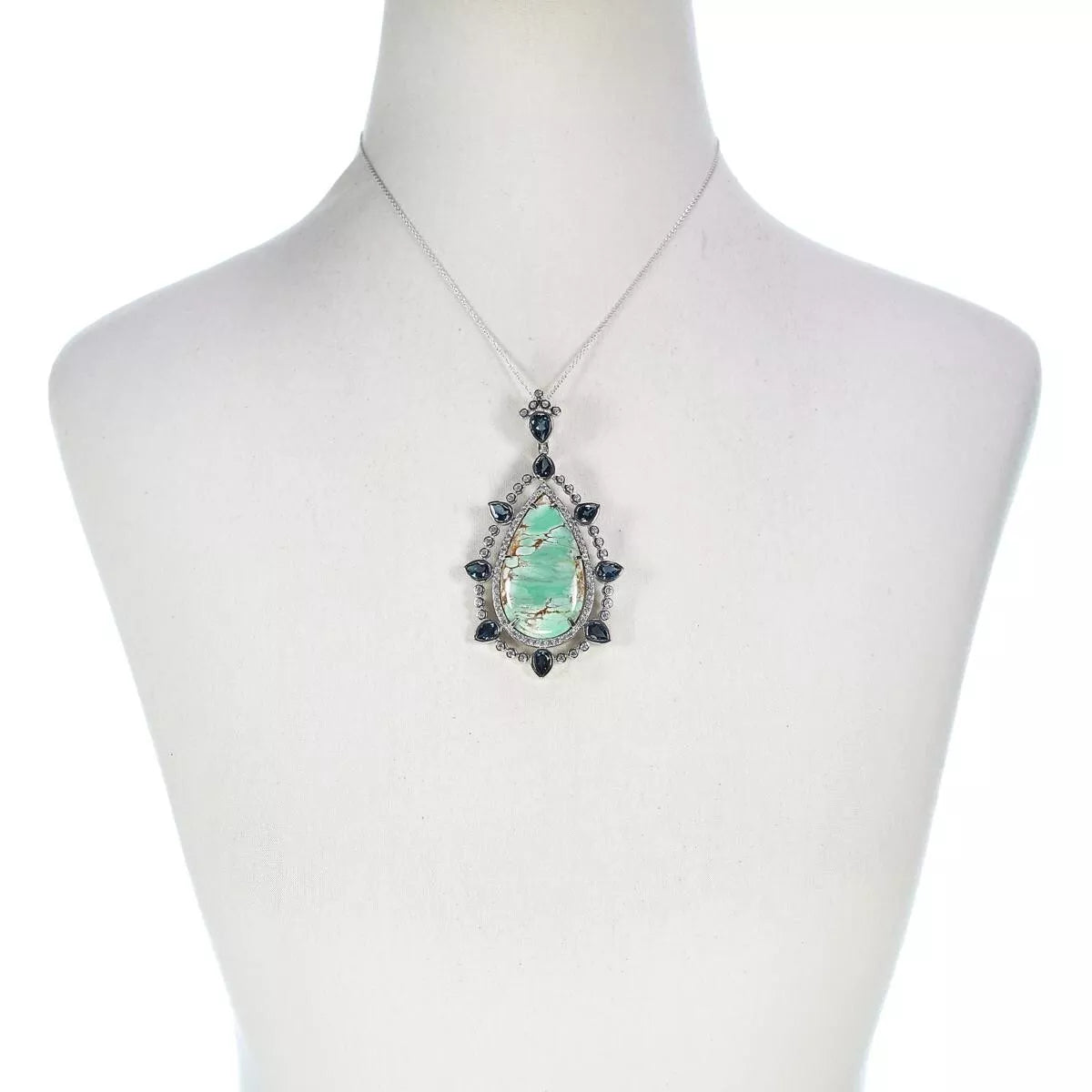 Rarities Sterling Silver Pear-cut Variscite & London Blue Topaz Accents Pendant, 2-1/2"