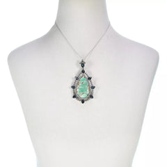 Rarities Sterling Silver Pear-cut Variscite & London Blue Topaz Accents Pendant, 2-1/2"