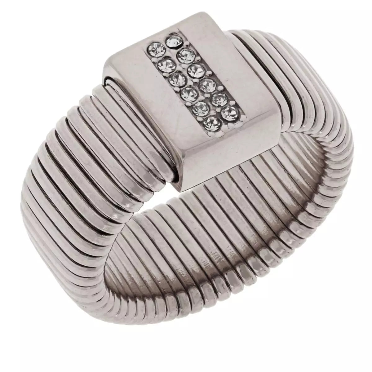 Emma Skye Silvertone Stainless Steel Crystal-Accented Stretch Ring, Size 6