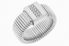 Emma Skye Silvertone Stainless Steel Crystal-Accented Stretch Ring, Size 6