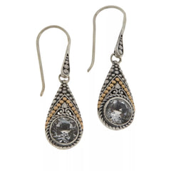 Bali RoManse Sterling Silver & 18K Gem Popcorn Pattern White Topaz Drop Earrings, 1"