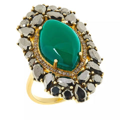 Anillo de plata de ley con calcedonia verde, pirita y circón revestido en oro, talla 8