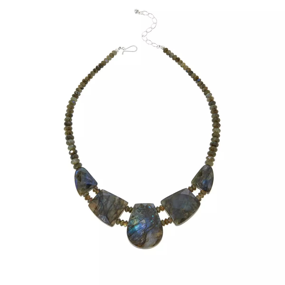 Collar Jay King estilo babero de labradorita gris en plata esterlina. 45 cm