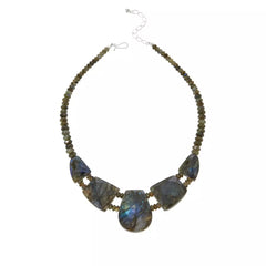 Collar Jay King estilo babero de labradorita gris en plata esterlina. 45 cm
