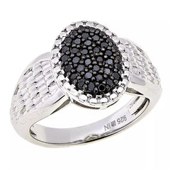 HSN Sterling Silver .25ctw Black Diamond Oval Cluster Ring, Size 7