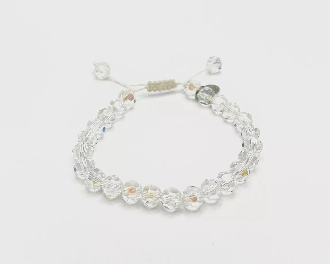 Kirks Folly Silvertone Clear Aurora Borealis Crystal Beaded Adjustable Bracelet