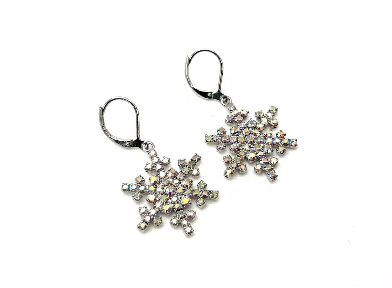 Kirks Folly Silvertone Crystal Snowflake Earrings & Pin Set 1-1/2" X 2"
