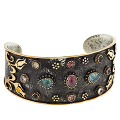 Ottoman Silver Sterling Silver and Bronze Tourmaline Cuff, fits 6" to 8" wrist