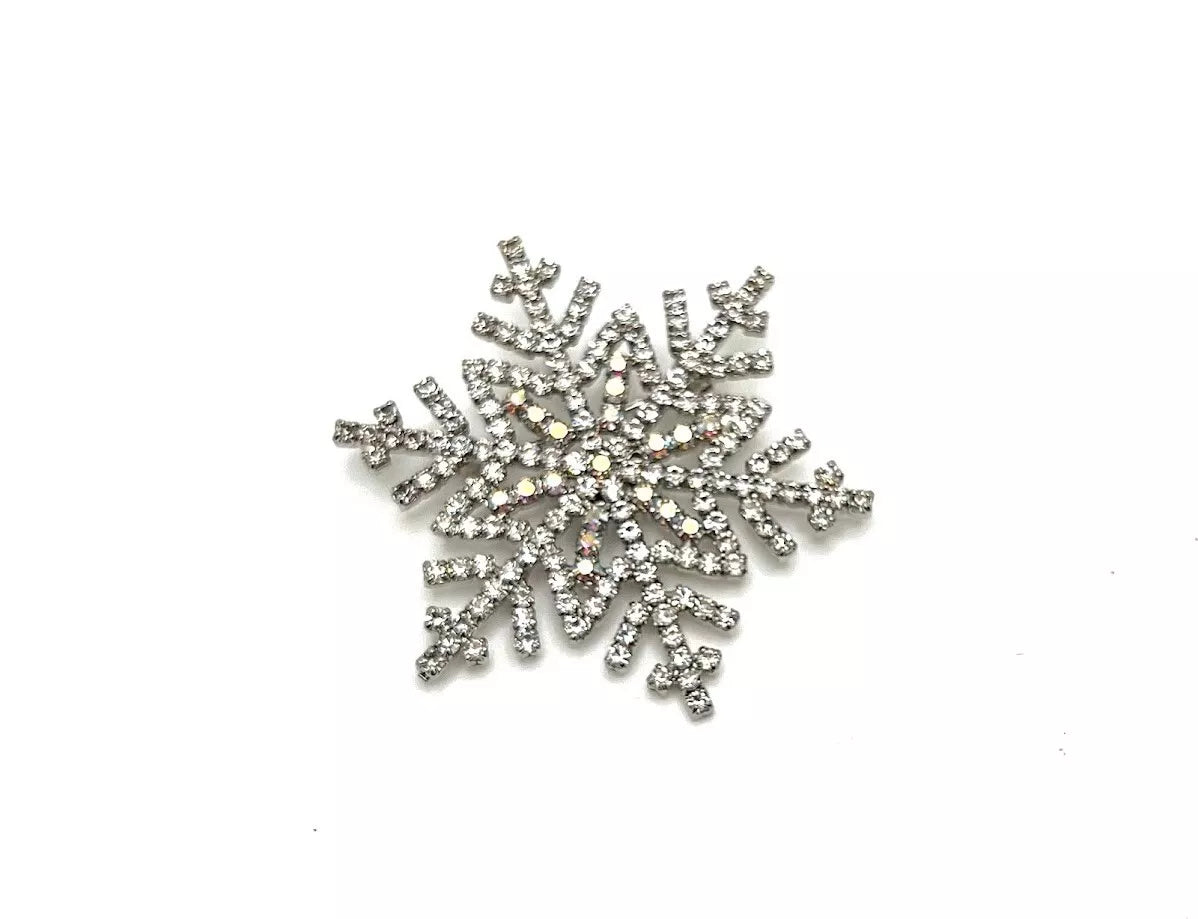 Kirks Folly Silvertone Crystal Snowflake Earrings & Pin Set 1-1/2" X 2"