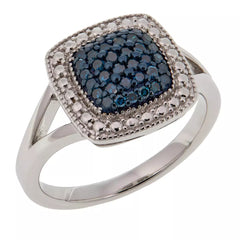 HSN Sterling Silver .25ctw Blue Colored Diamond Square Cluster Ring, Size 6