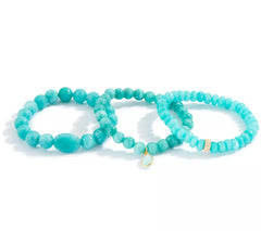 Dee Berkley Set of Three Stretch Blue Quartzite 10mm Bead Bracelets, 7"