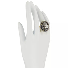 Rarities Sterling Silver Goldclad Black Mother-of-Pearl & White Zircon Carved Flower Ring, Size 5