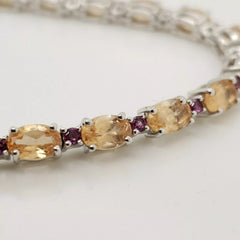 Paul Deasy Sterling Silver 12.32Ct Hessonite & Rhodolite Line Bracelet, 6-3/4"