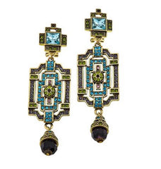 Heidi Daus "Classic Edition" Blue Multicolor Crystal Drop Earrings, 2"