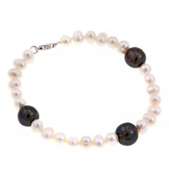 Imperial Pearls Sterling Peacock & White Cultured Pearl Station Bracelet. 6-3/4"