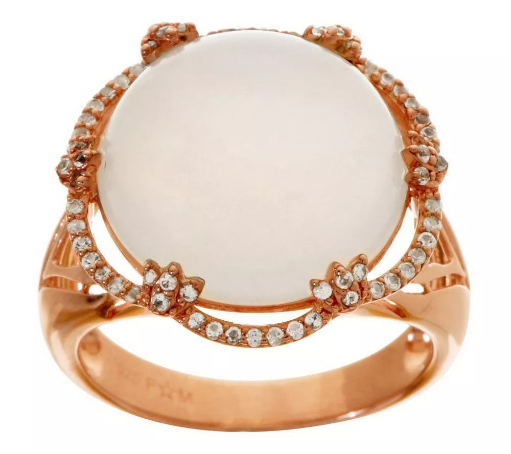 QVC Sterling Silver Moonstone & White Topaz Bold Ring, Size 6