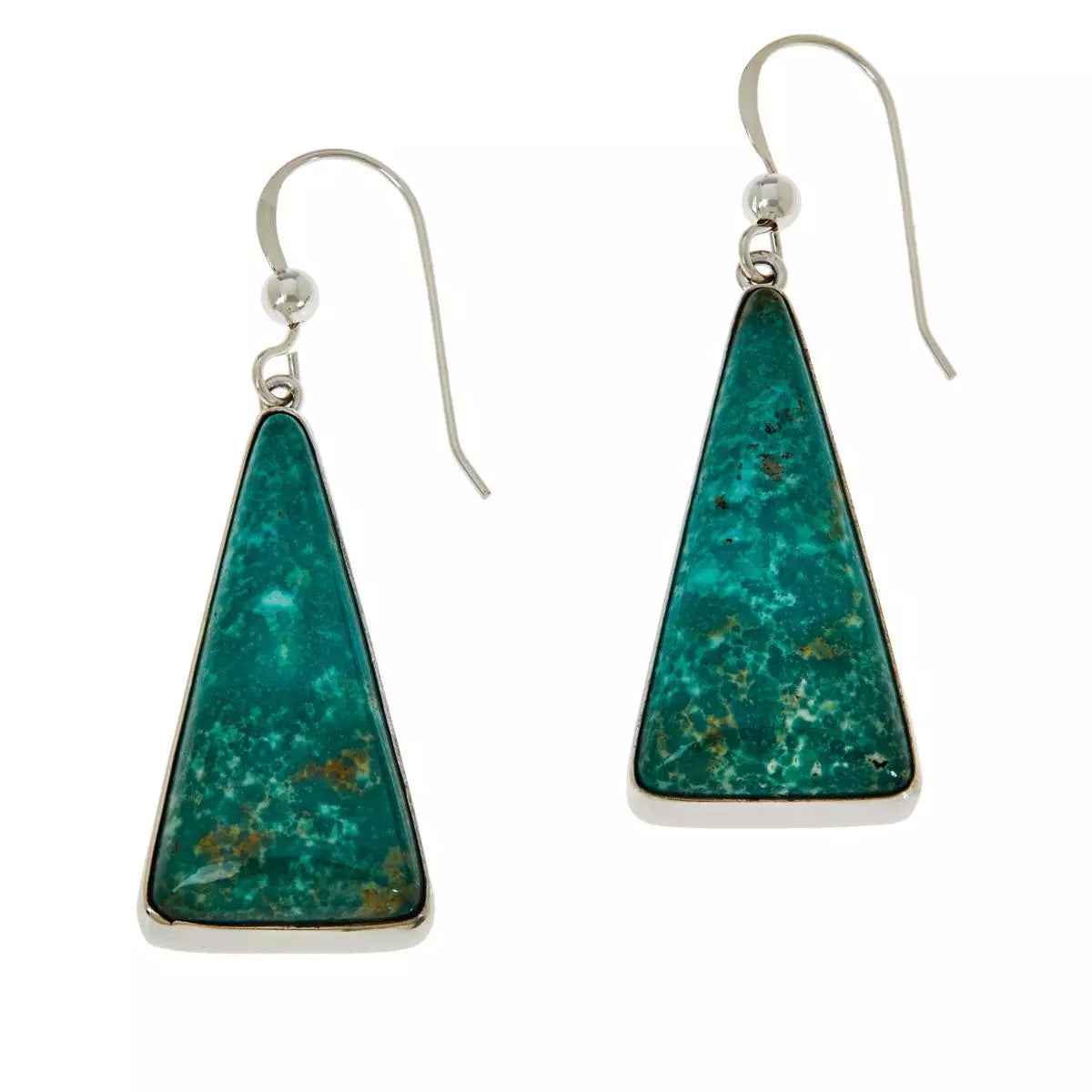 Jay King Sterling Silver Green Turquoise Triangle Drop Earrings. 1"