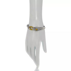 Jade of Yesteryear Sterling Silver Yellow Jade, Ruby and CZ Dragon Bracelet, 7"