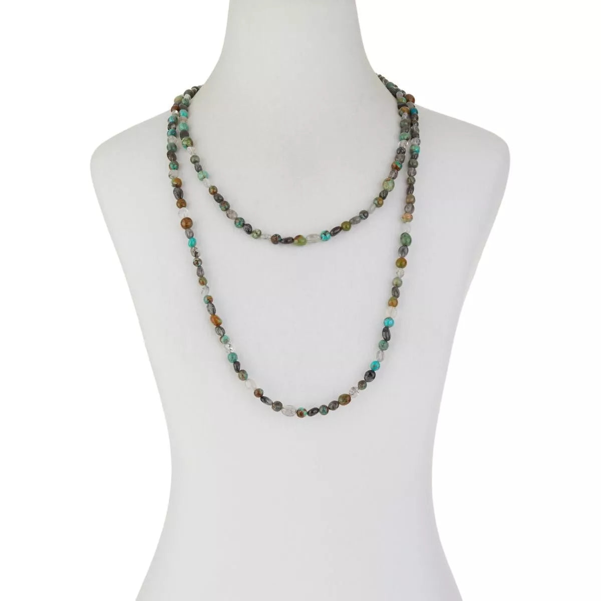 Jay King Sterling Silver Black Tourmalinated Quartz & Turquoise Necklace. 60"