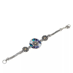 Pulsera Bali RoManse de plata de ley con nácar y flor de abulón. 16,7 cm