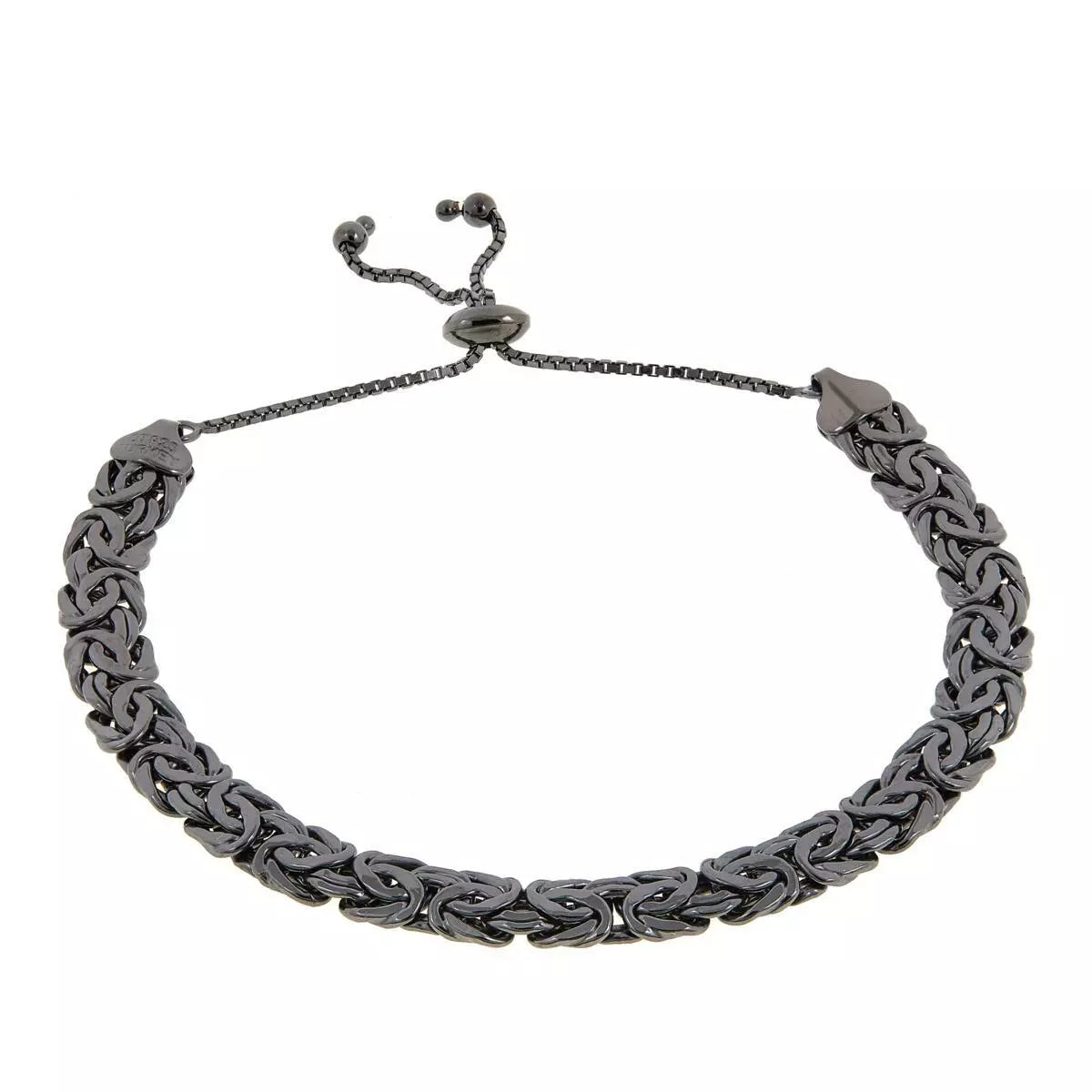 Technibond Sterling Silver Black Rhodium Byzantine Adjustable Bracelet