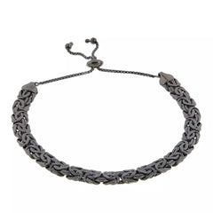 Technibond Sterling Silver Black Rhodium Byzantine Adjustable Bracelet