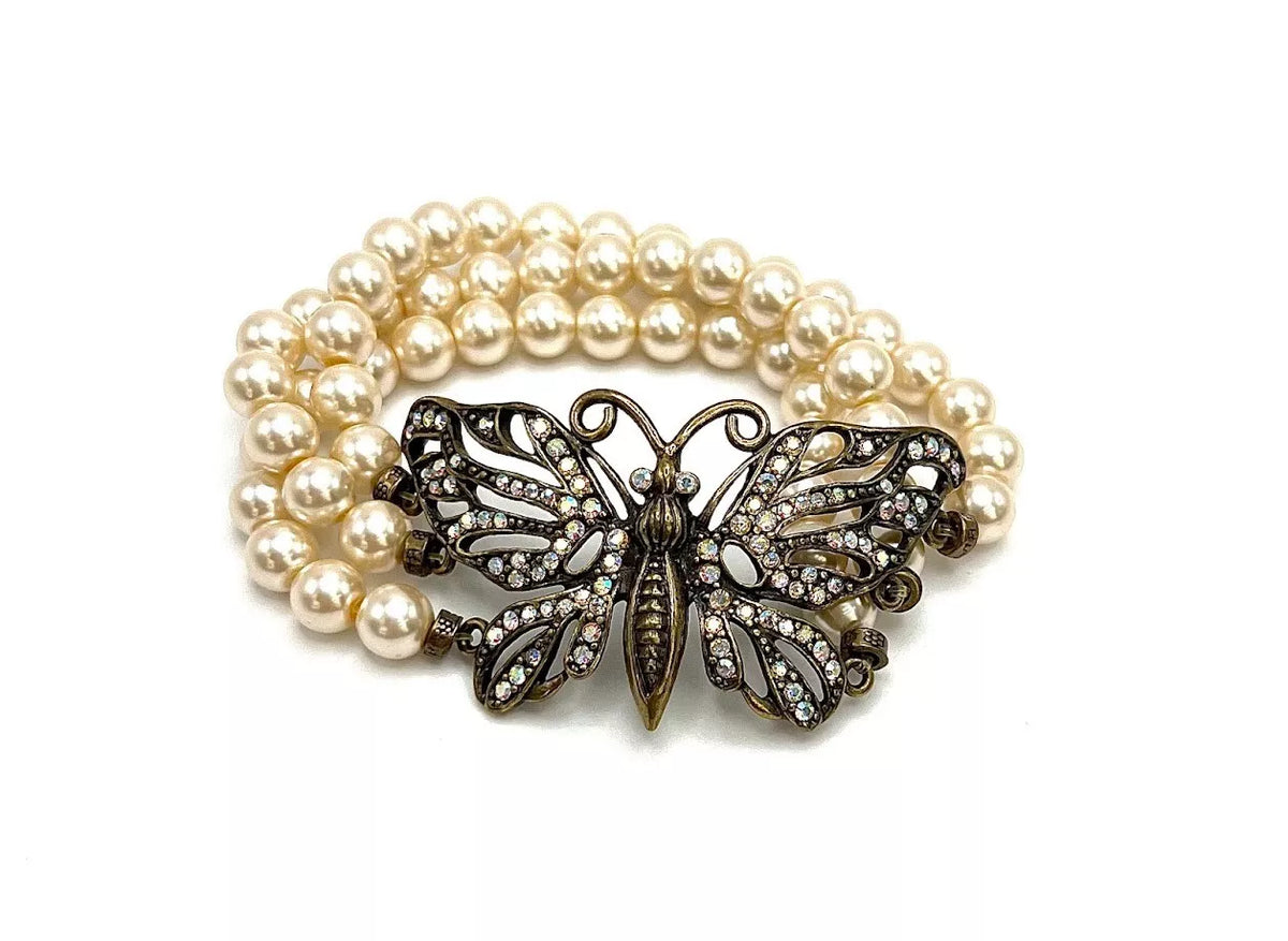Kirks Folly Goldtone Multicolor Crystal Butterfly Bracelet 7-1/4"
