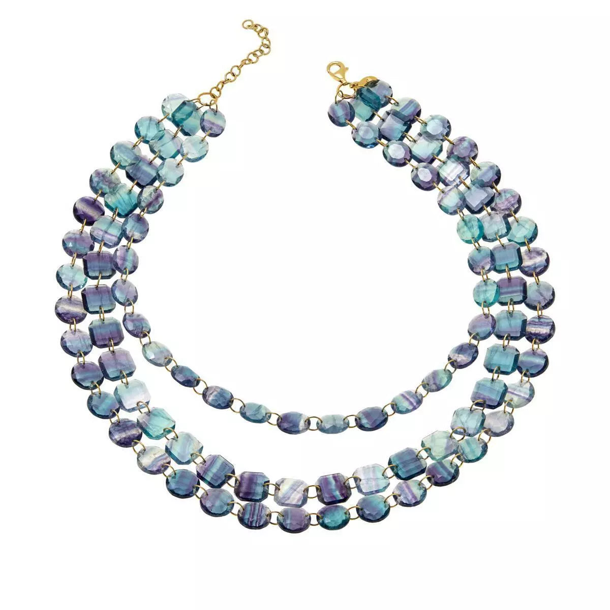 Rarities Sterling Silver Goldclad Fluorite Multi-Shape 3-Row Necklace. 18"