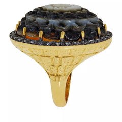 Rarities Sterling Silver Goldclad Black Mother-of-Pearl & White Zircon Carved Flower Ring, Size 5