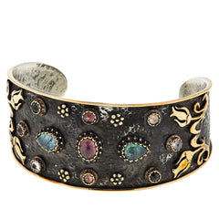 Ottoman Silver Sterling Silver and Bronze Tourmaline Cuff, fits 6" to 8" wrist
