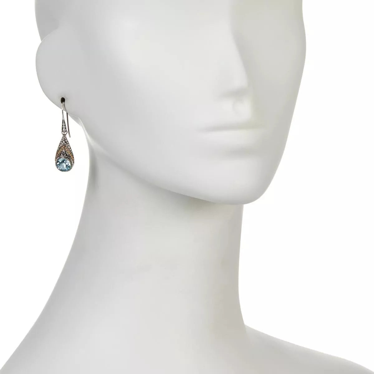 Bali RoManse Sterling Silver & 18K Gem Popcorn Pattern White Topaz Drop Earrings, 1"