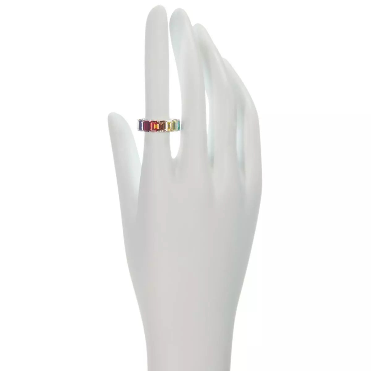Absolute Sterling Silver CZ Rainbow Reversible Band Ring, Size 5