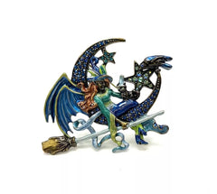 Kirks Folly Moon Diva Blue Enamel Witch Pin, 3"