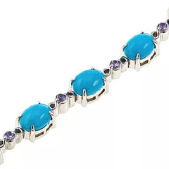 Paul Deasy Gem Kingman Turquoise And Tanzanite Line Bracelet 6-3/4"