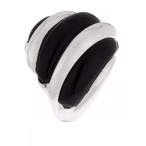 QVC Sterling Silver Polished & Black Onyx Waved Dome Band Ring, Size 10