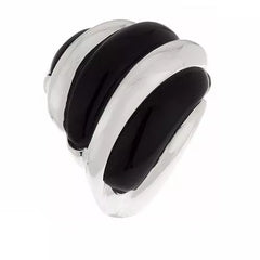 QVC Sterling Silver Polished & Black Onyx Waved Dome Band Ring, Size 10