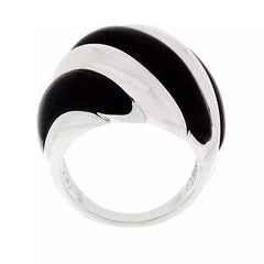 QVC Sterling Silver Polished & Black Onyx Waved Dome Band Ring, Size 10