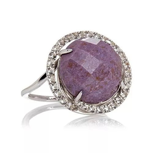 Heritage Gems Sterling Silver Purple Jadeite White Topaz Ring, Size 5