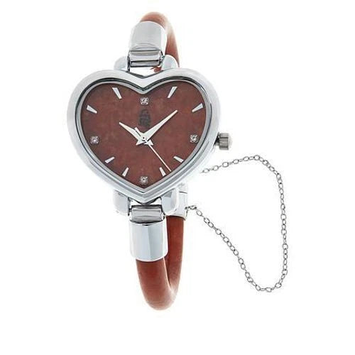 Jade of Yesteryear Red Jade Heart Bangle  Magnetic Clasp Watch, 6-3/4"