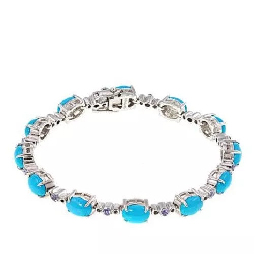 Paul Deasy Gem Kingman Turquoise And Tanzanite Line Bracelet 6-3/4"