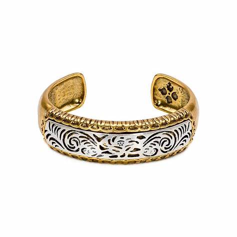 Patricia Nash Cavo Tooling Goldtone Metal Cuff Bracelet. 6-3/4"