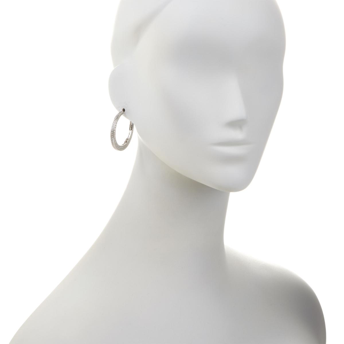 6.56ct Absolute Sterling Silver Pave Inside-Outside Hoop Earrings | Jewelry & Watches:Fashion Jewelry:Earrings