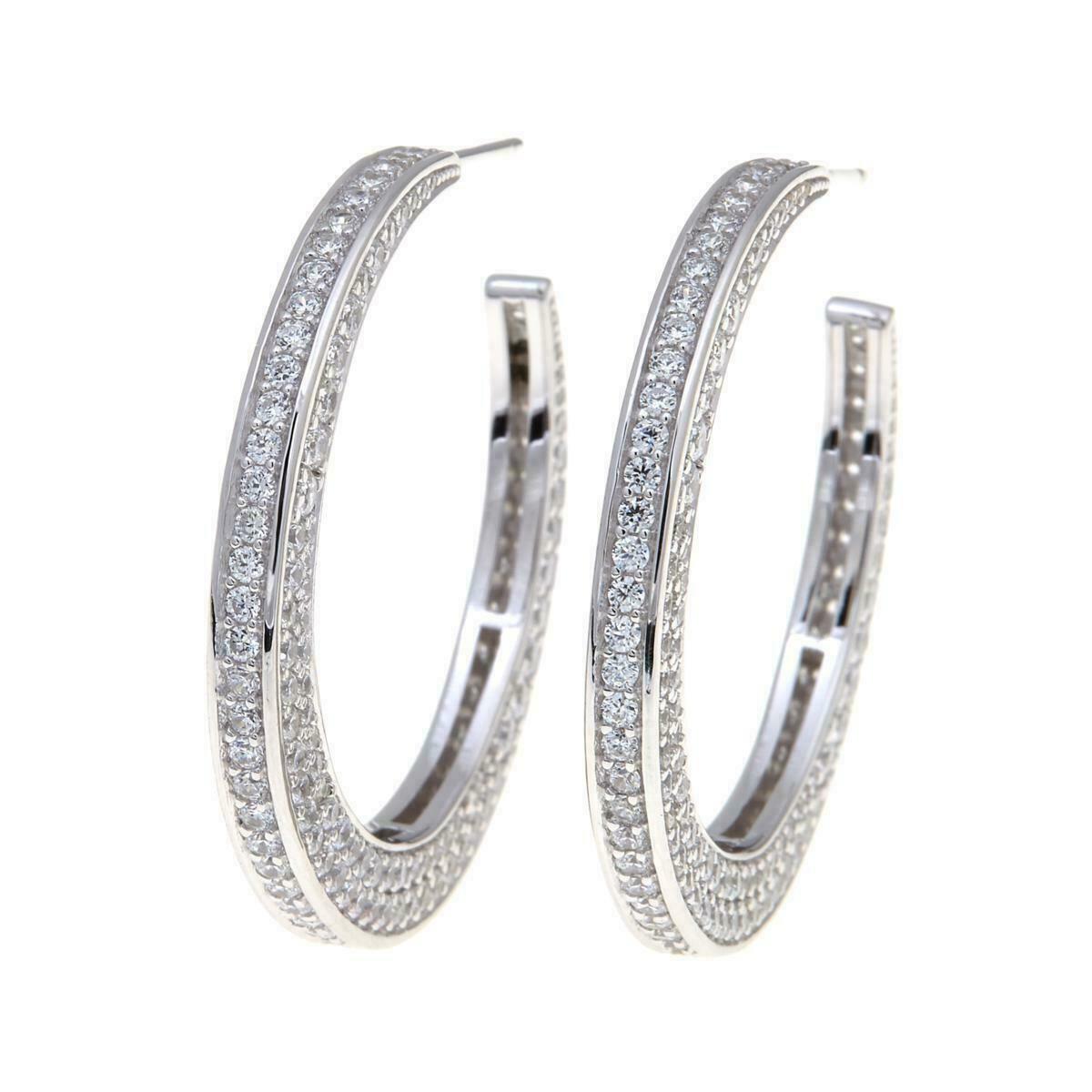 6.56ct Absolute Sterling Silver Pave Inside-Outside Hoop Earrings | Jewelry & Watches:Fashion Jewelry:Earrings