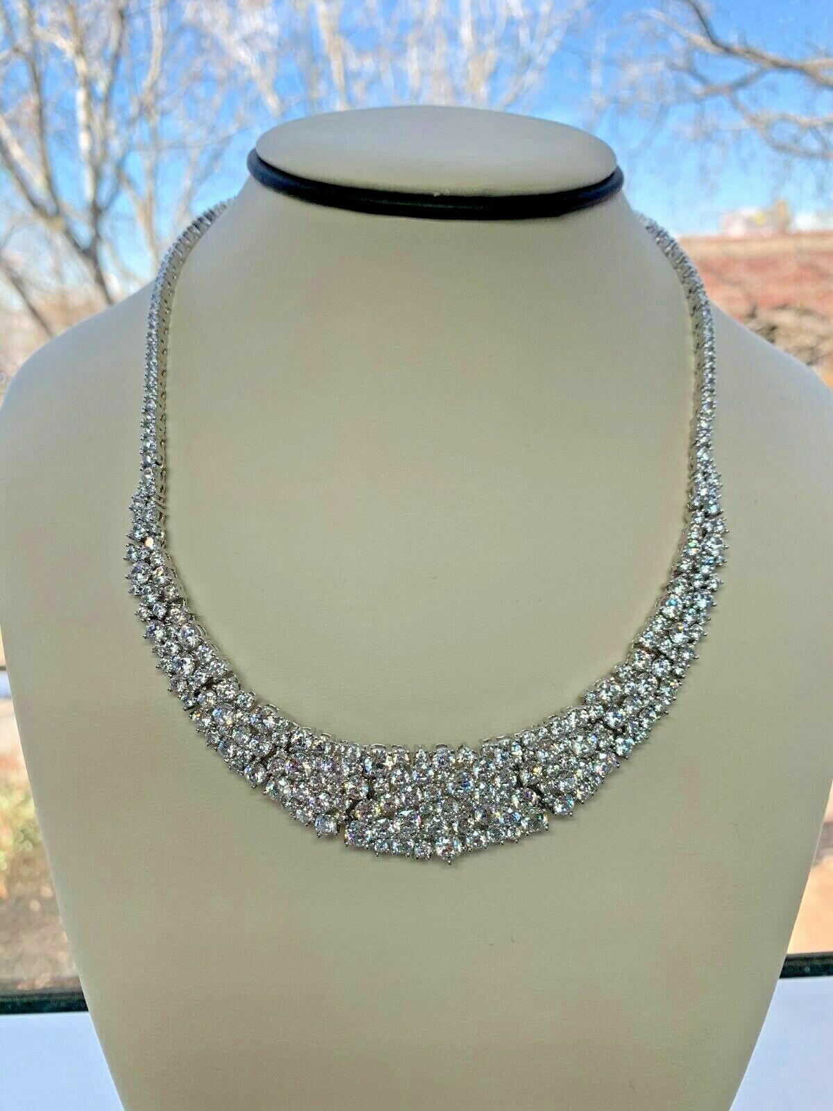 Absolute 18" Sterling Silver Cubic Zirconia Tapered Bib Necklace - HSN $600 | Jewelry & Watches:Fine Jewelry:Fine Necklaces & Pendants:Gemstone